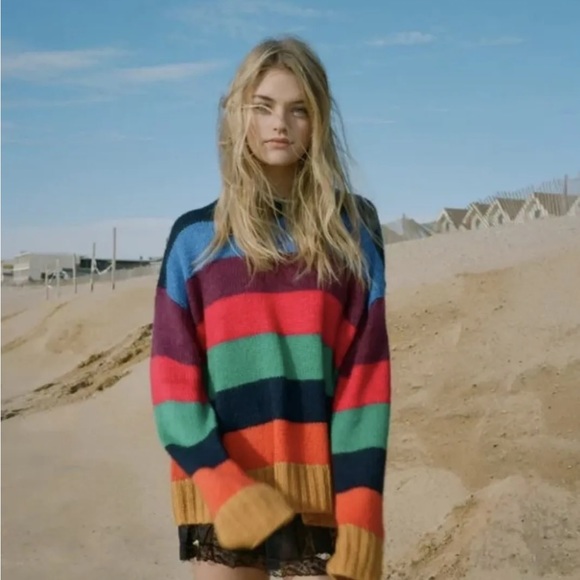 Urban Outfitters UO Bobby Boyfriend Striped Sweater Rainbow Multi - Picture 7 of 7